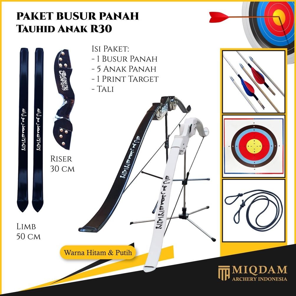 Busur Panah Tauhid Anak R30 || 5 Arrow Bambu Petung - Ramin || Face Target Nugi