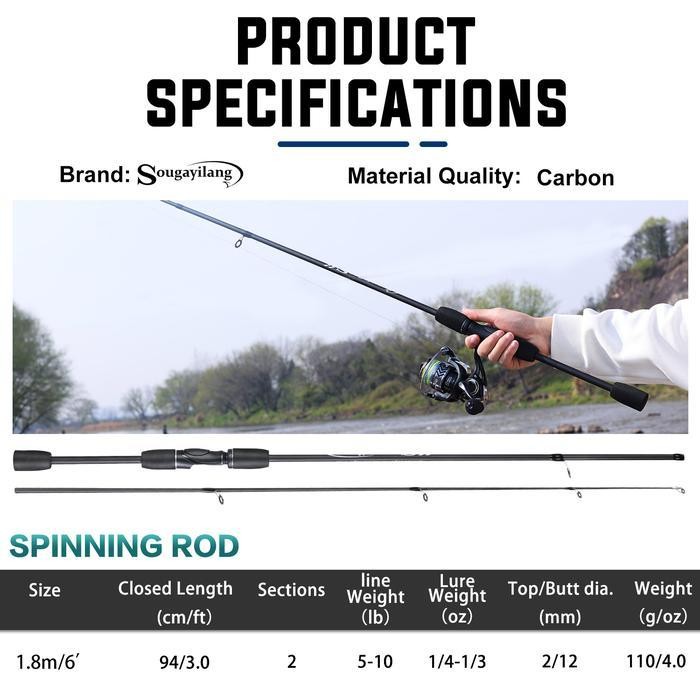FT Sougayilang Pengiriman dari JakartaCOD Fishing Rod Combo SET 1 Set Paket Alat Joran Pancing 1.8m/