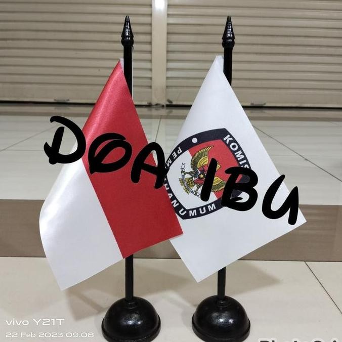 

New tiang kayu meja+bendera INDONESIA+KPU+tiang kayu meja