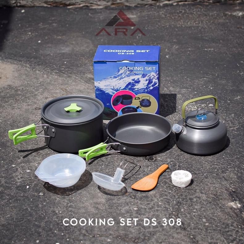 Terlaris Cooking Set Lwy Ds 308 Alat Masak Camping 3 Orang Plus Teko