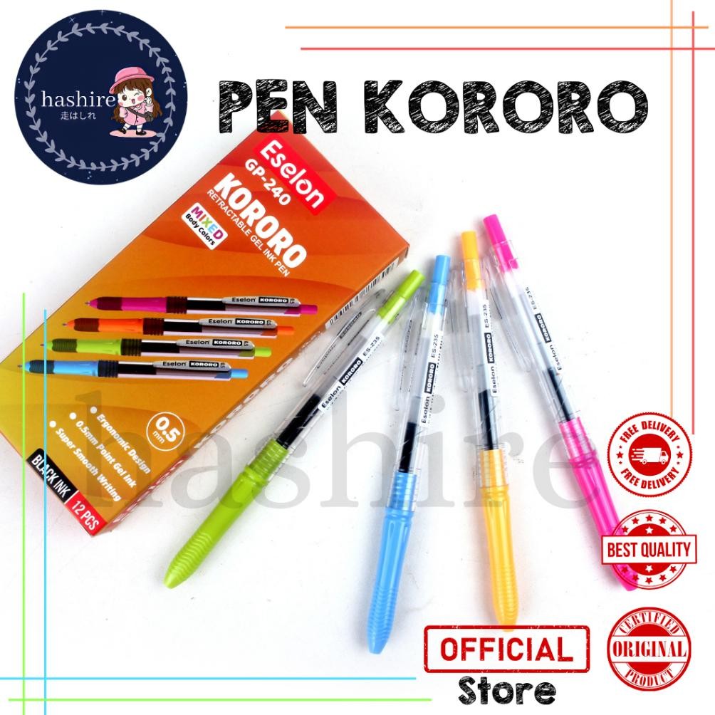 

Miliki 12pcs Pulpen Gel ESELON GP-240 KORORO / 1 pak Pulpen Gel Cetek 0.5mm ,,