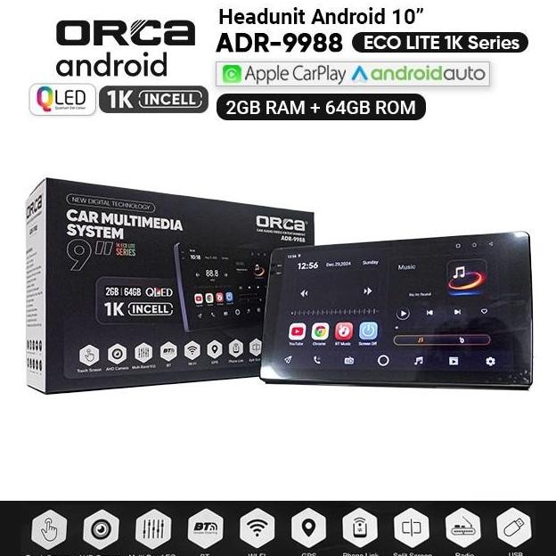 // Headunit Android Orca Eco Lite Carplay Adr 9988 10 Inch Ram 2/32 //