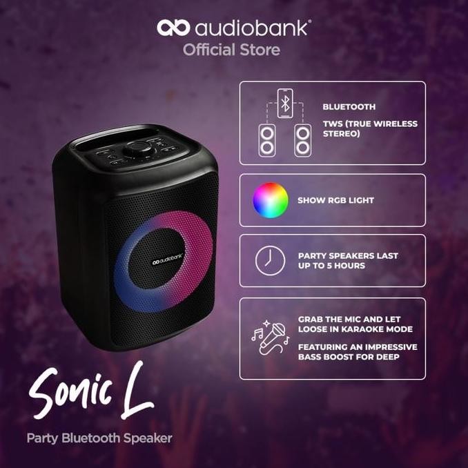 DISKON AUDIOBANK SONIC L SPEAKER AKTIF BLUETOOTH AUX MIC JACK 6.35MM SUARA JERNIH