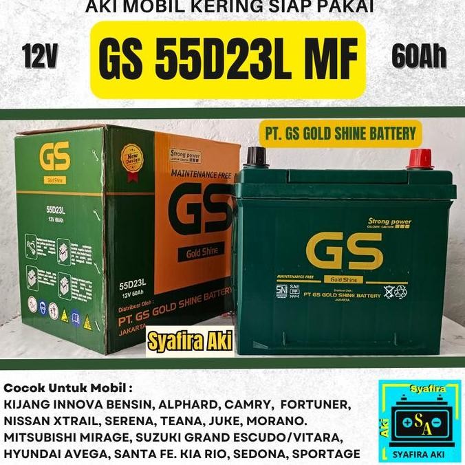 R Aki Mobil / Battery Gs Mf Type 55D23L 12V-60Ah Accu Kering