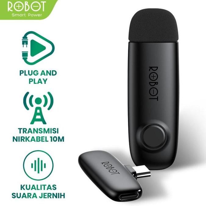 Wireless Mic Microphone Clip On Vlog Type C Bluetooth ROBOT RS20 Terlaris