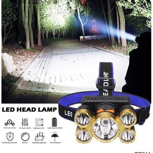 Senter Kepala 5 mata Headlamp High Power 3*XPE 38000W Waterproof