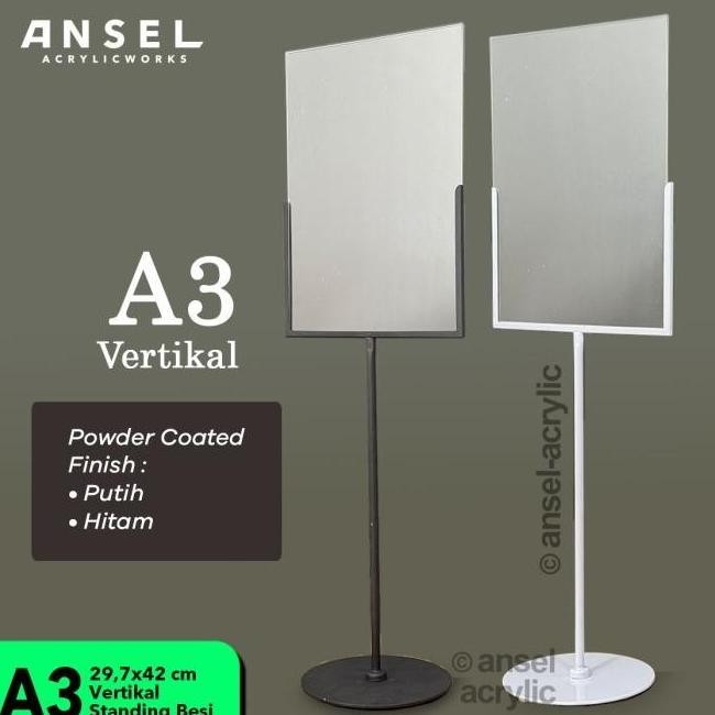 

NEW STANDING FRAME POP BESI AKRILIK - ACRYLIC METAL PROMOTION DISPLAY HARGA WAGON - A3 VERTIKAL