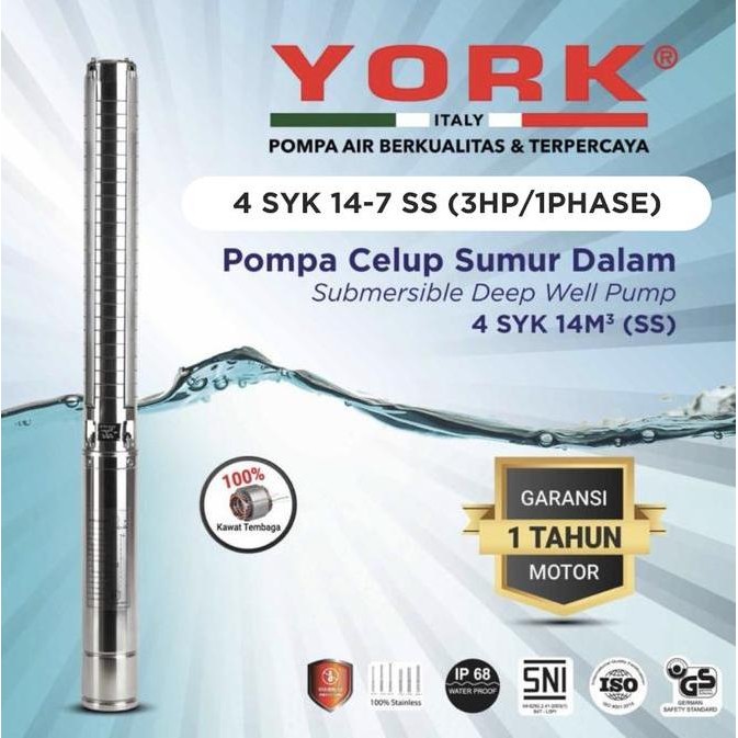 best produk] YORK 4SYK 14-7 SS 3 hp + c.box submersible 1 phase 4 syk 2,2 kw