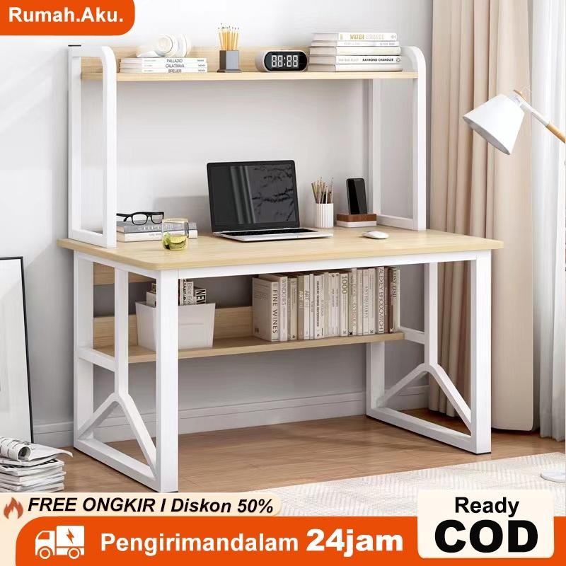 Meja Kerja Dengan Rak Tingkat Serbaguna Meja Belajar Minimalis Meja Kantor Kokoh Meja Komputer Dewas