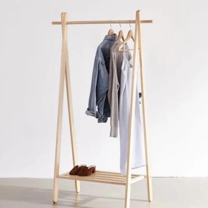 HARGA DISC - Standing Hanger Gantung Baju Kayu Jati Belanda Aesthetic