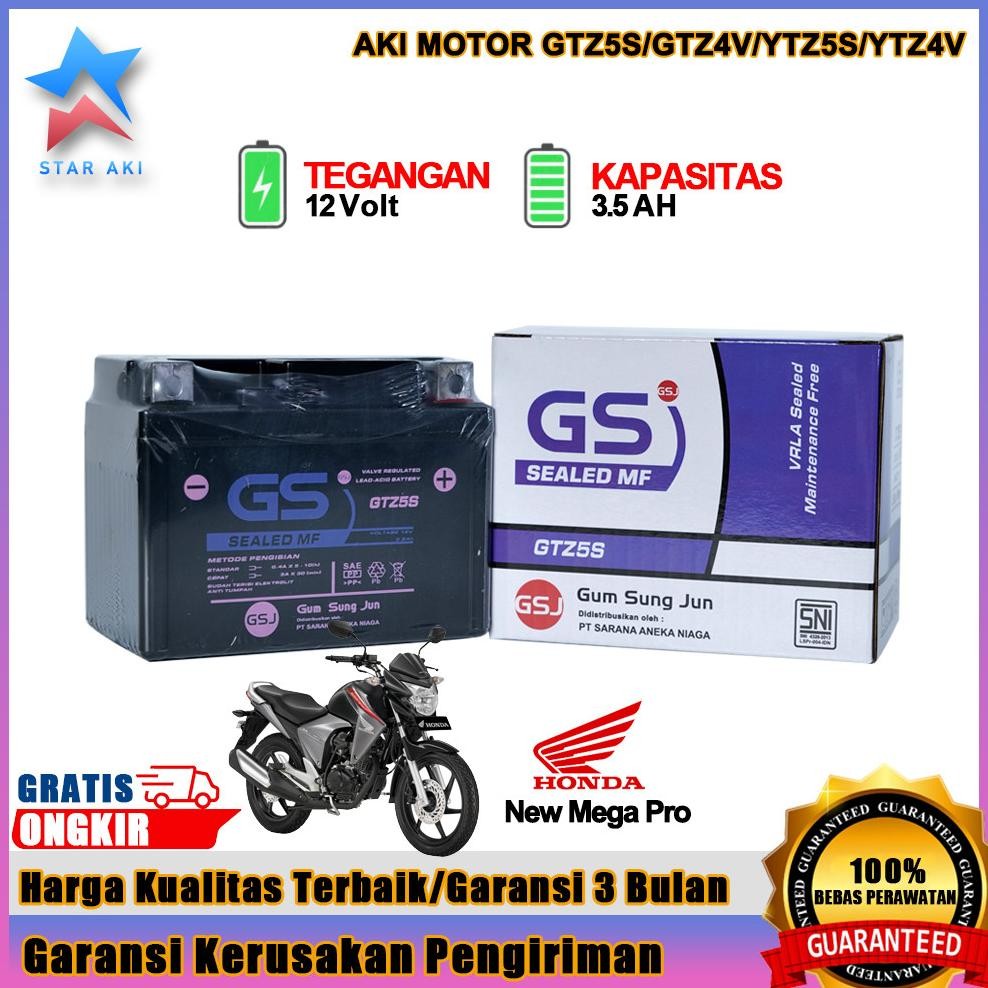 ''Terlaris" Aki Motor Honda New Mega Pro Aki Kering Accu Kering Mf Gtzs Murah