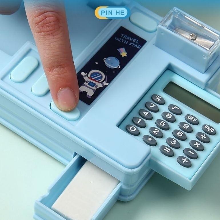 

[Penjual Lokal] Kotak pensil kartun dua sisi dengan kalkulator dan rautan pensil / kotak pensil multifungsi kotak pensil tombol mekanis pop-up