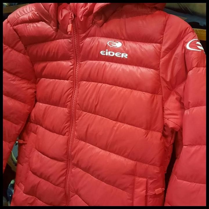Terbaru Jaket Gunung Hiking Winter Eider Boys Down Hoodie Red Original