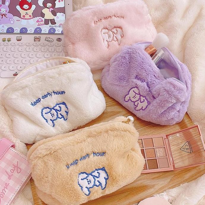 

Baru Tempat Pensil Bulu Motif Lucu Ukuran Besar / Pouch Make Up Bulu