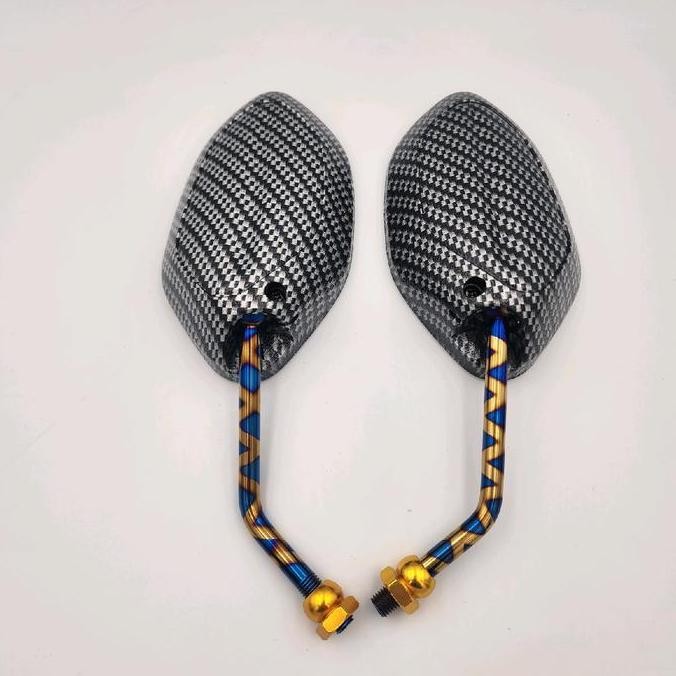 Baru Spion Honda Beat Karbon Gagang Blue X Panjang, Tanggung, Mini - Variasi Spion Karbon Honda Beat