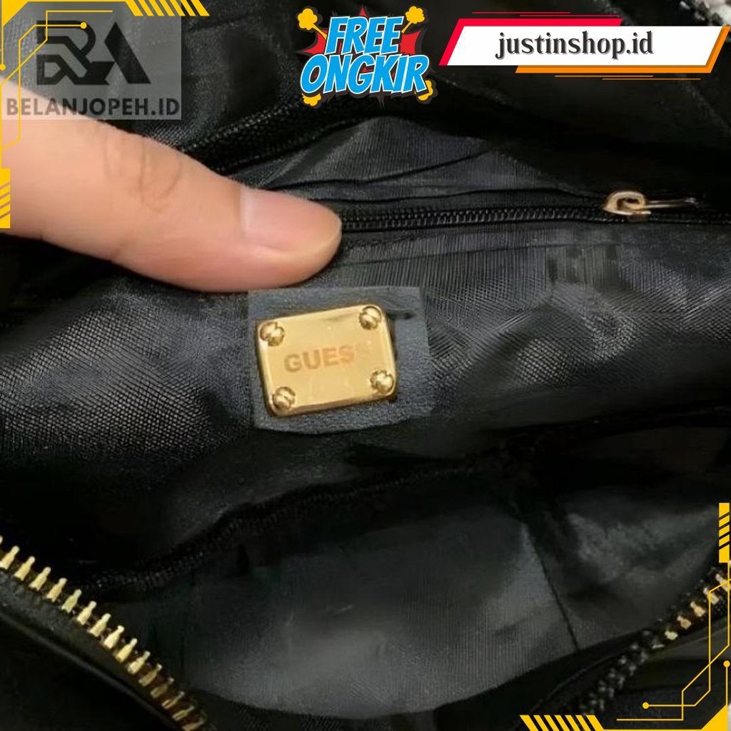 Anti Air  High Quality Waistbag Guess Black Gold Import Waterproof Unisex  | Tas Pinggang Kulit / Wa