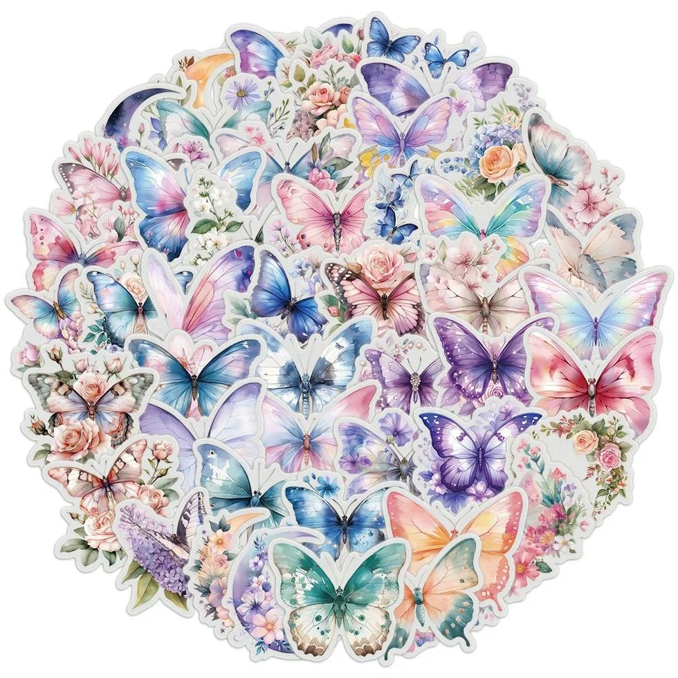

50Pcs Butterfly Waterproof Stickers Diy Water Cup Stickers Mobile Phone Case Decoration Cute Stickers