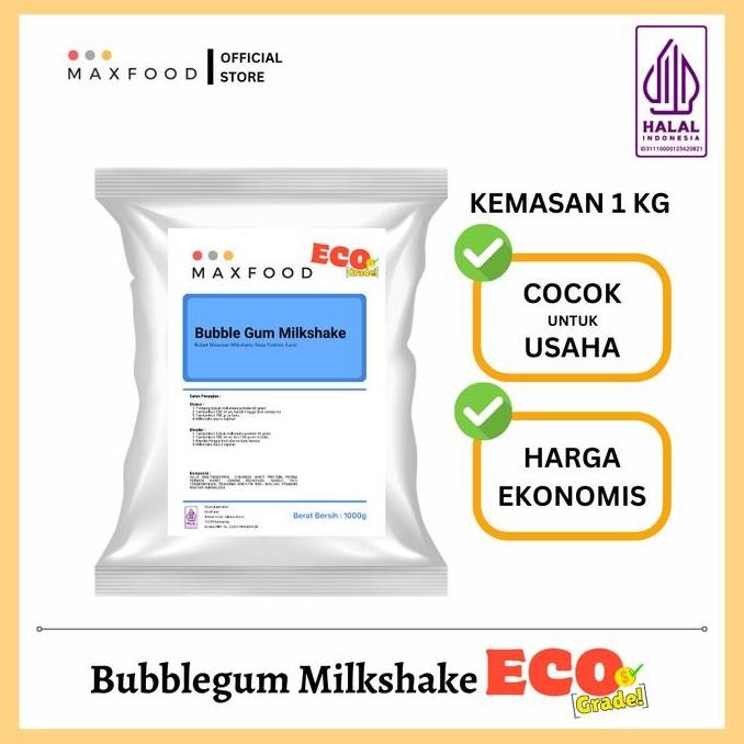 

baru maxfood bubblegum milkshake powder 1kg - bubuk minuman rasa permen karet ekonomis