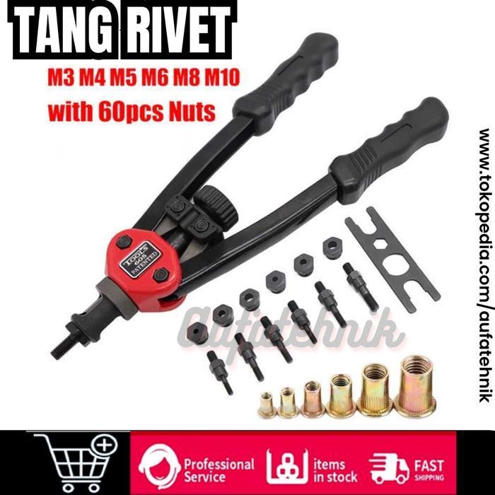 Tang Baut Rivet Hand Rivet Nut Tool With Nuts 605 60Pcs Adaptor M3-M10 Original Dan Terpercaya