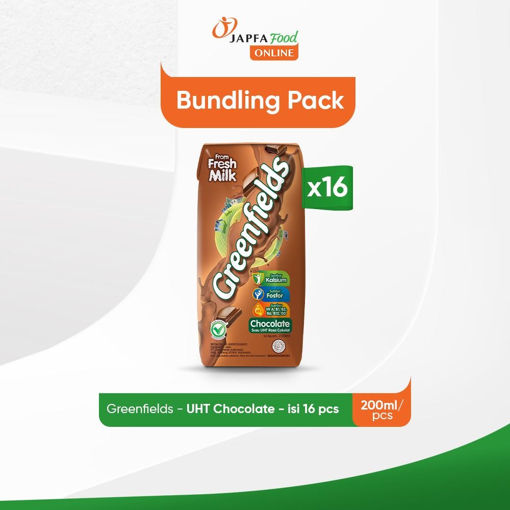 

Greenfields Susu UHT Chocolate 200ml - Isi 16 pcs - 100% Fresh Milk dari Greenfields Farm
