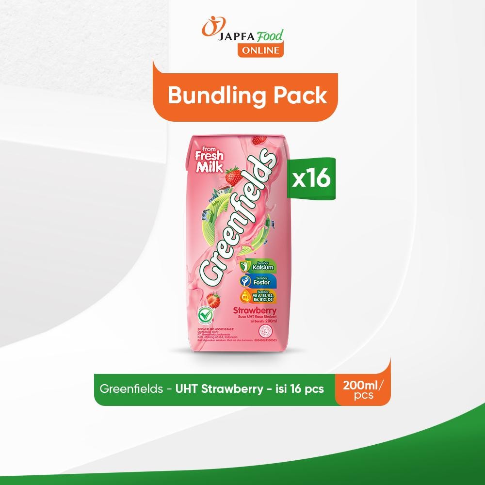 

Greenfields Susu UHT Strawberry 200 ml - isi 16 pcs - 100% Fresh Milk dari Greenfields Farm