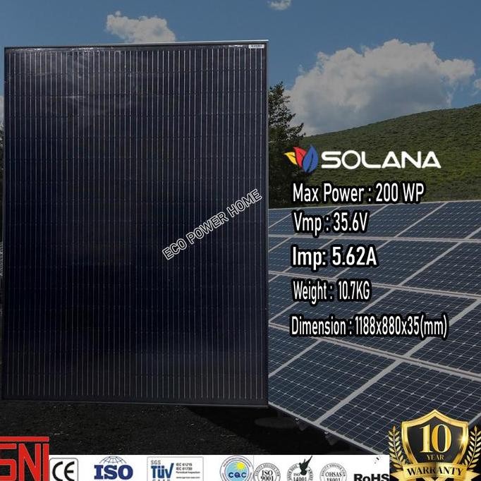 SOLANA SOLAR CELL/PANEL SURYA/SOLAR PANEL MONOCRYSTALLINE 24V 200WP ORIGINAL DAN TERPERCAYA