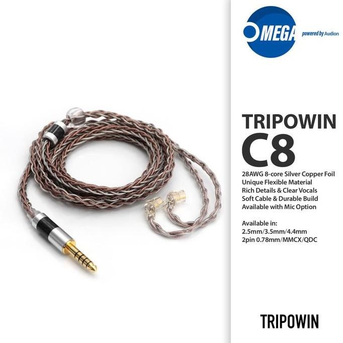 Terpopuler Tripowin C8 8-Core Silver Copper Foil Upgrade Kabel Iem Mic/No Mic