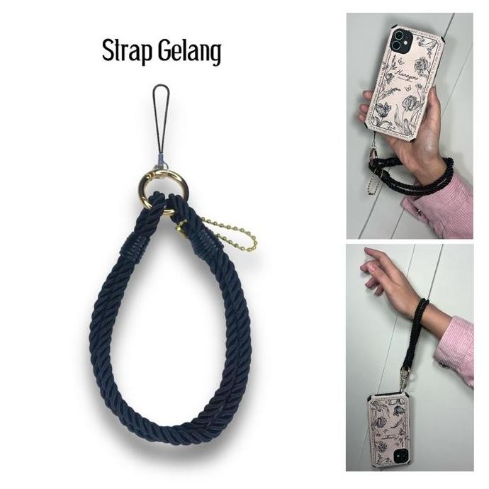 diskon tali lanyard hp hitam kuning tebal - gantungan kunci strap handphone stylish kalung