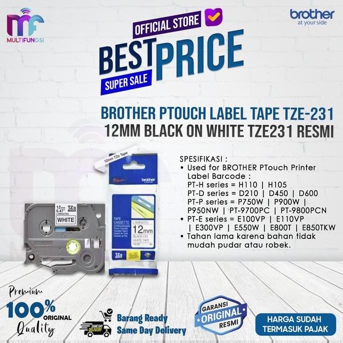 

NEW Brother Ptouch Label Tape TZE-231 12mm Black on White TZE231 Resmi