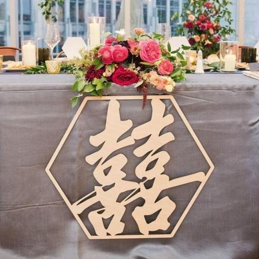 Backdrop Sign Shuang Xi Hexagon| Backdrop Sangjit | Double Happiness