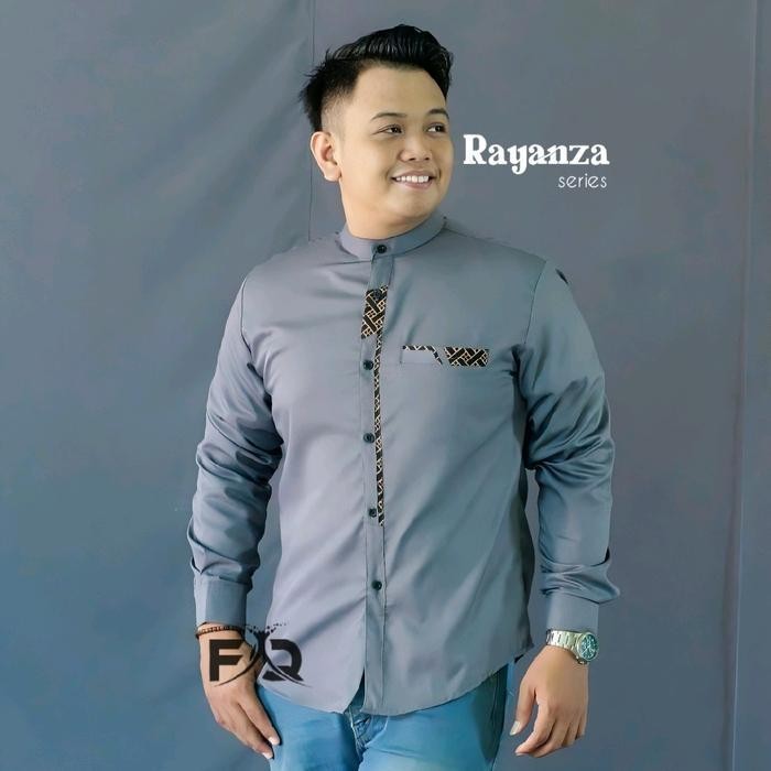 Fq Fashion / Baju Kemeja Koko Muslim Pria Dewasa Modern Lengan Panjang Motif Rayanza Kain Katun Over