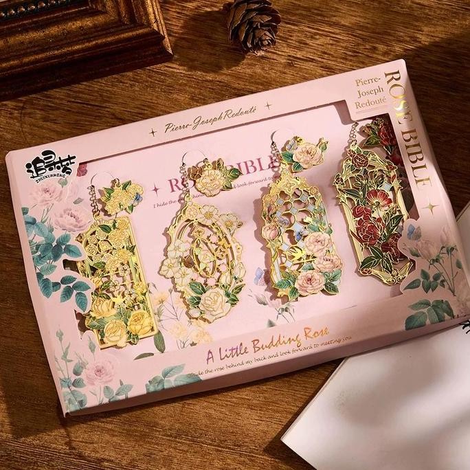 

New Pembatas Buku Bookmark Penanda Pembatas Buku Logam Indah Cerita Bunga Berongga gaya kotak hadiah (Flower series souvenir)