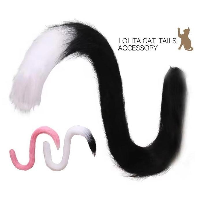Set Ekor Kucing Cosplay (Velboa Bulu Halus) - Aksesoris Kostum Halloween, Lolita, Anime Jepang Untuk