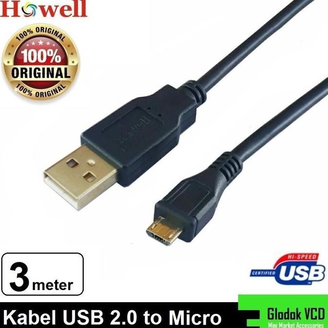 Howell Kabel USB Micro 3m / Cable USB to Micro 3 meter murah