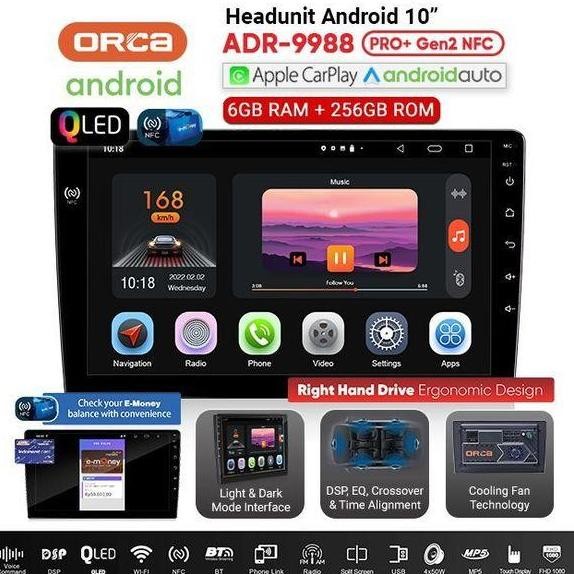 * Headunit Android 10 Inch Orca Adr-9988 Pro+ G2 Gen 2 Dsp Dual Dvr/Cctv *