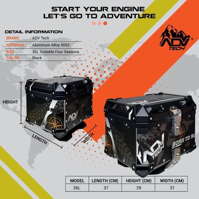 Top Box Tail Box Motor Touring Aluminium Pannier 36Lt 4ADV Universal