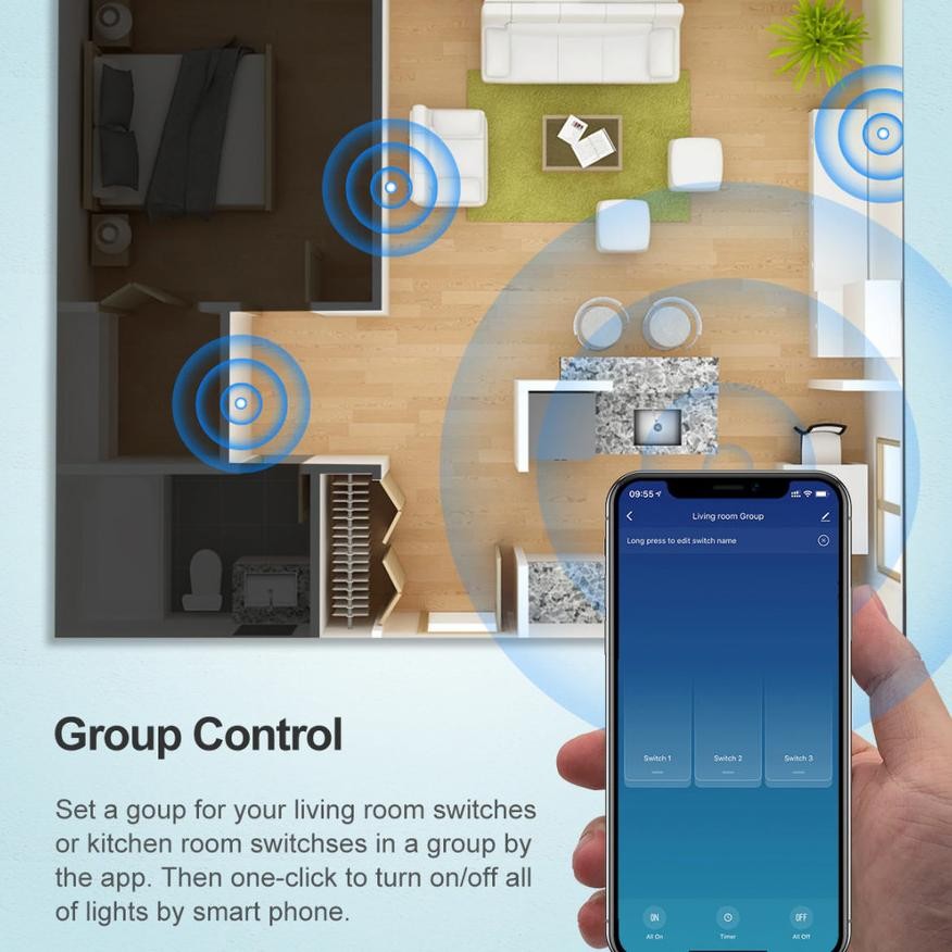 Tuya Saklar Lampu Pintar Wireless WIFI + RF 433Mhz Smart Home