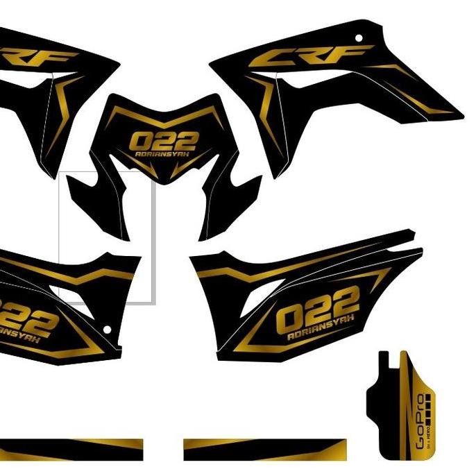 Stiker decal supermoto CRF 150L motif simple hitam aksen emas D-I2-402