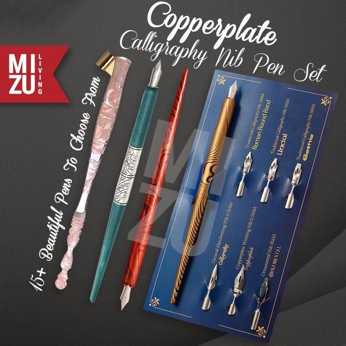 

Terbaru Set Kaligrafi MIZU COPPERPLATE 1 Holder + 7 Steel Nib Dip Pen Ori