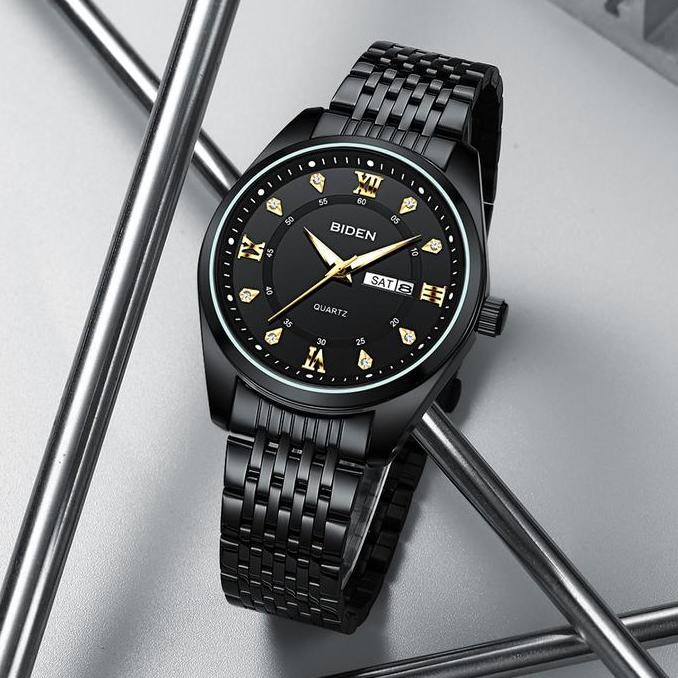 Biden Jam Tangan Pria Original Kalender Luminous Tali Stainless Steel