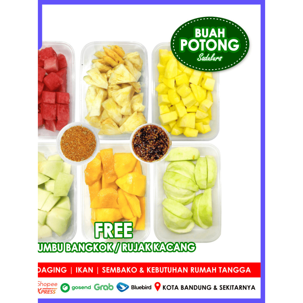 

[]COD[] __ Aneka Buah Potong +- 300gr dan Rujak Bandung Promo (Mangga, Buah Naga, Nanas, Pepaya, Semangka, Melon, Apel, Pear, Bengkuang, Jambu Kristal) | Asih Sadulur Mart