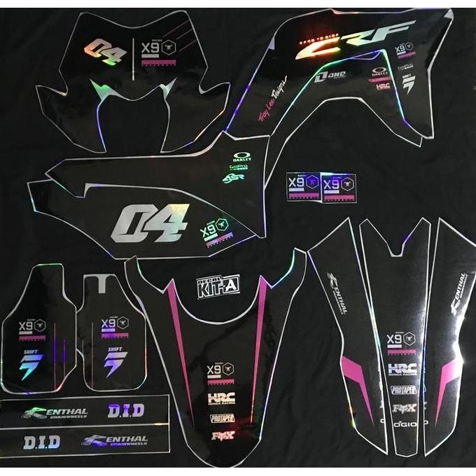 Decal stiker CRF 150 L motif simple hitam list merah cutting hologram hitam pink