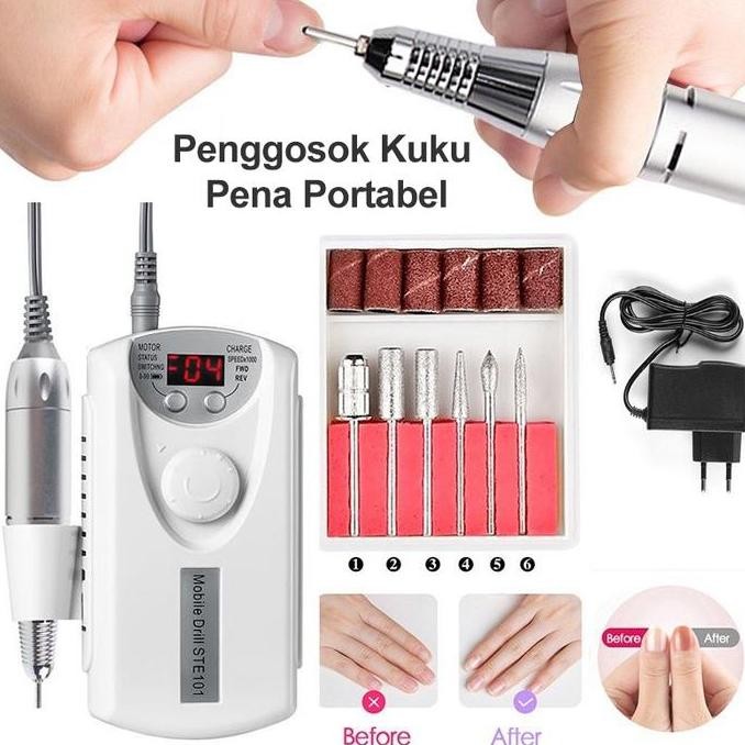 ALAT KIKIR KUKU ELEKTRIK PORTABLE PAKET NAIL ART LENGKAP RECHARGEABLE NAIL DRILL POLISHER GRINDING U