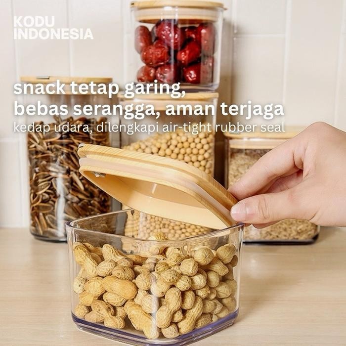 WSS KODU Toples Tutup Kayu Aesthetic Food Container Plastik Minimalis Kedap Udara BPA Free Toples Ta