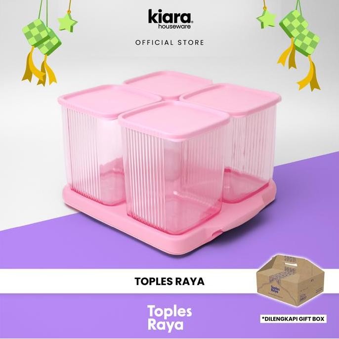 Kiara Toples Raya Set 4pcs Toples Lebaran Minimalis 1000ml & 750ml, Elegan & Praktis untuk Penyimpan