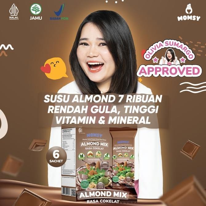

Original MOMSY Almond Mix Cokelat 6 Sachet - Susu Almond Kedelai Daun Katuk Halal BPOM