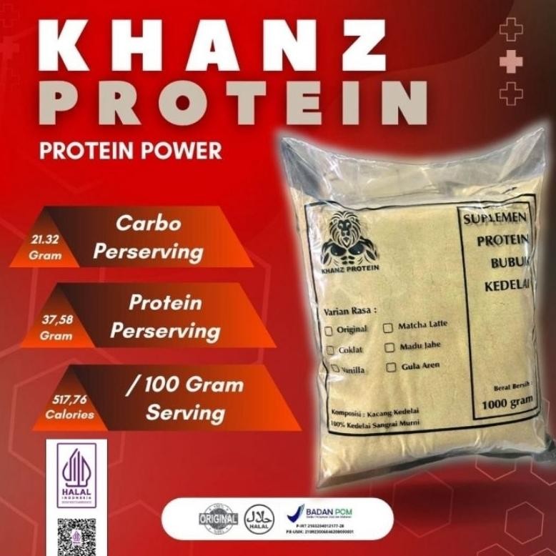 Siap Kirim Khanz Whey Protein Nabati 1KG - Susu Kedelai Tinggi Protein untuk Fitness & Diet Vegan