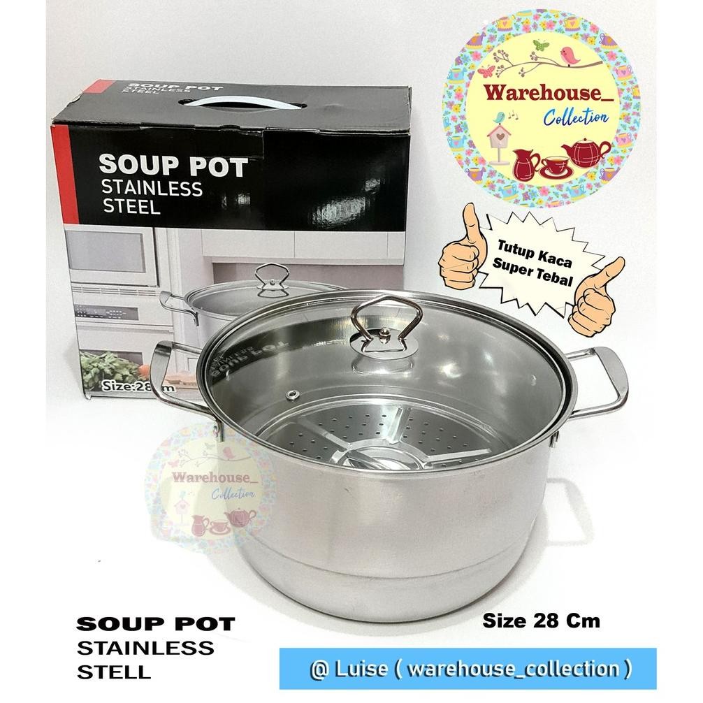 Terlaris Calypso Panci Steamer Stainless 28Cm Tutup Kaca / Panci Kukus 28Cm / Panci Steamer Calypso 