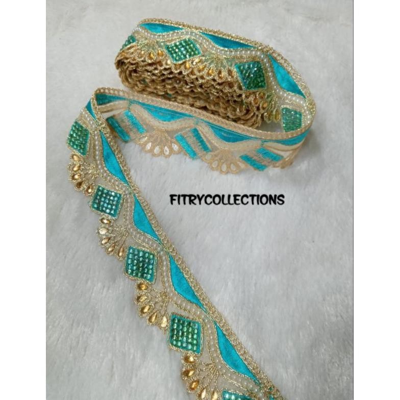 Berkualitas NEW COLLECTIONS RENDA INDIA BORDIR PERPAYET/RENDA PERMATA/RENDA MUTIARA LEBAR 4CM ..