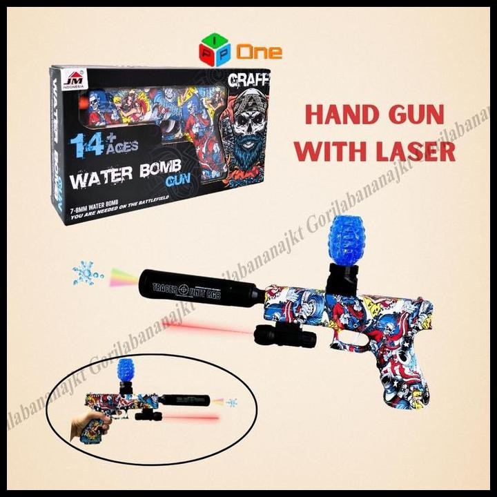 Mainan watergel handgun electric glow in the darkwithlaser